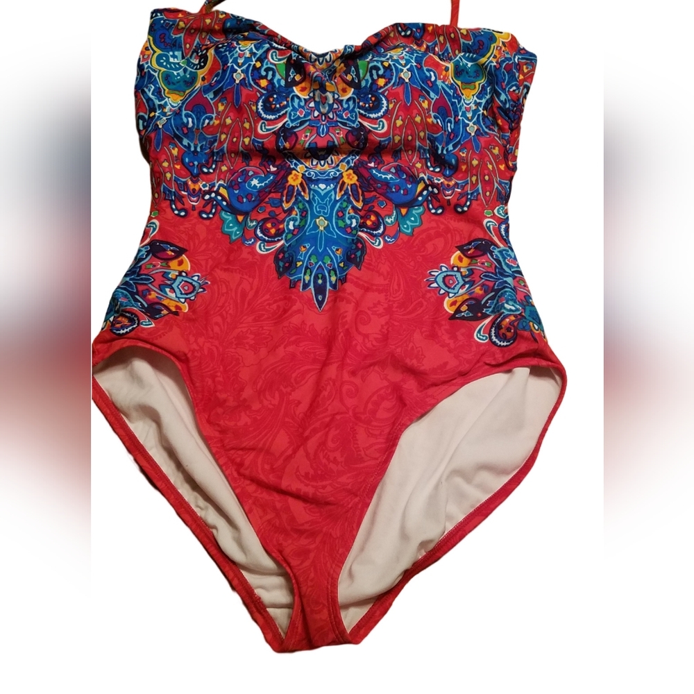 Ralph Lauren One Piece Swimsuit Red/Blue Size 14 EUC